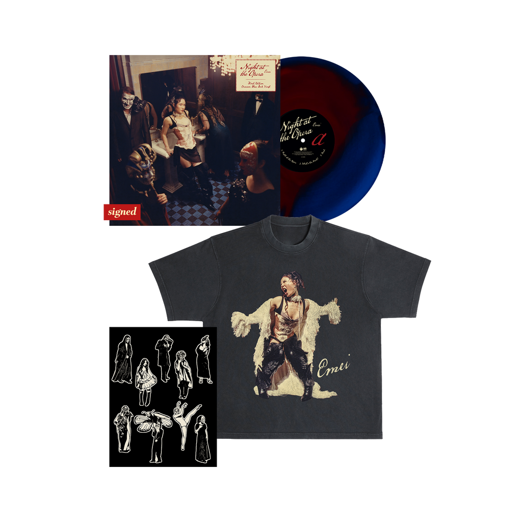 Night at the Opera Signed Crimson Blue Ink Vinyl and Tee Bundle